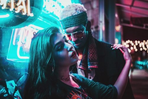 Man and woman at night