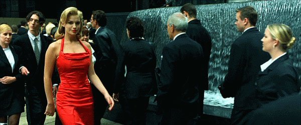 The woman in red dress